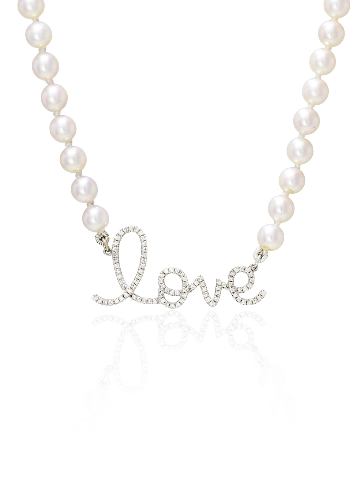 14K Gold Diamond LOVE Akoya Pearl Necklace