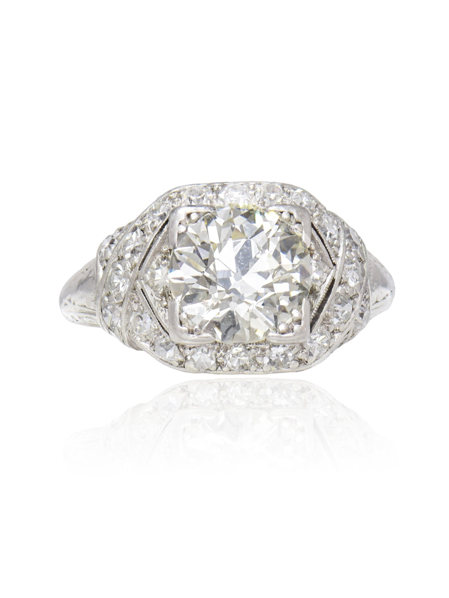 Antique 2.3 CTW Old European Cut Diamond Filigree Engagement Ring