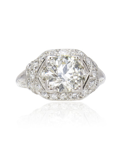 Antique 2.3 CTW Old European Cut Diamond Filigree Engagement Ring
