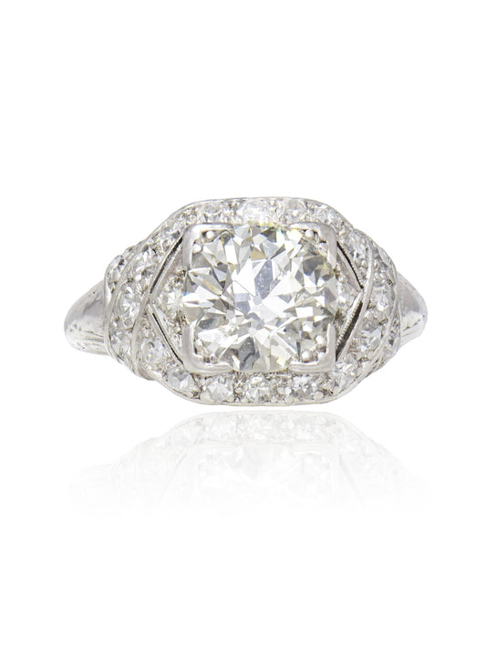Antique 2.3 CTW Old European Cut Diamond Filigree Engagement Ring