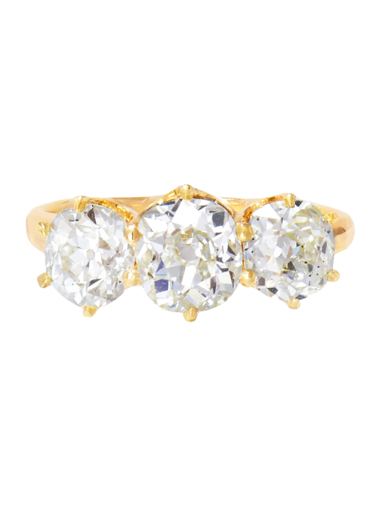 Antique 2.64 CTW Old Mine Cut Diamond Trilogy Ring GIA