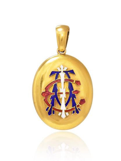 Antique 18K Gold Enameled "AEI" Monogrammed Locket