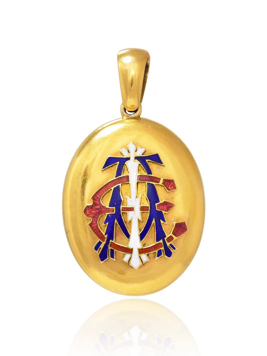 Antique 18K Gold Enameled "AEI" Monogrammed Locket