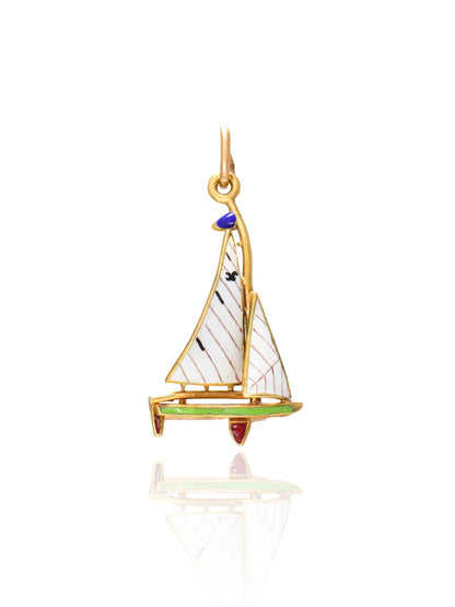 Vintage 14K Gold Enamel Sail Boat Charm