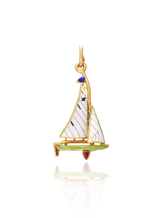 Vintage 14K Gold Enamel Sail Boat Charm