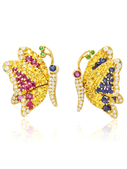 Jean Vitau 18K Gold Sapphire Diamond Butterfly Clip-on Earrings