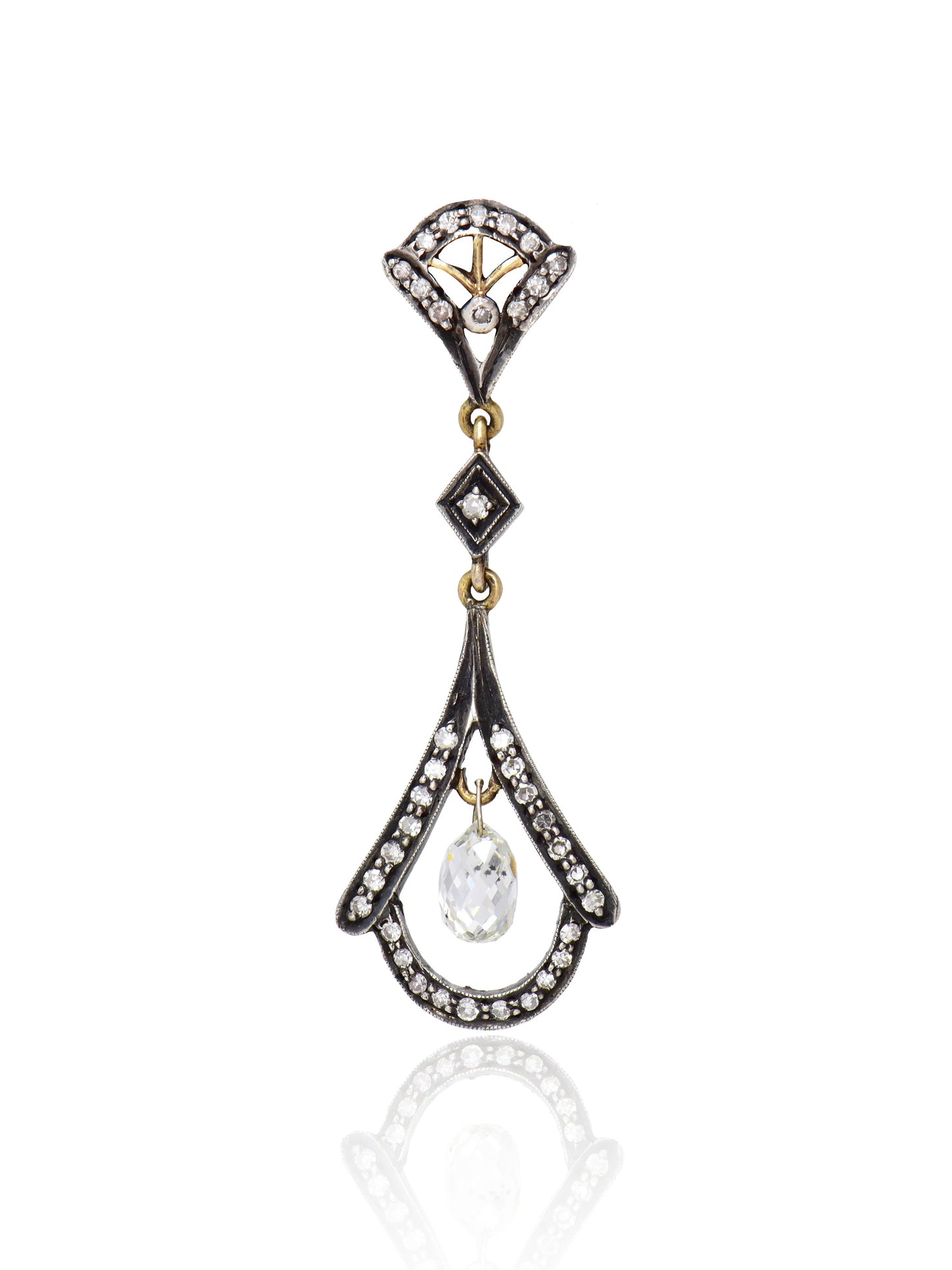 Antique 14K Gold Topped Silver Briollette Diamond Pendant