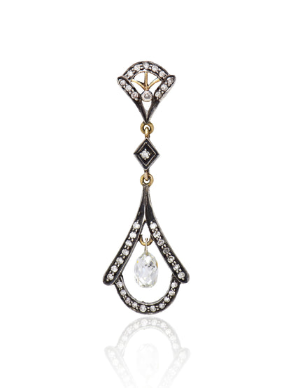 Antique 14K Gold Topped Silver Briollette Diamond Pendant