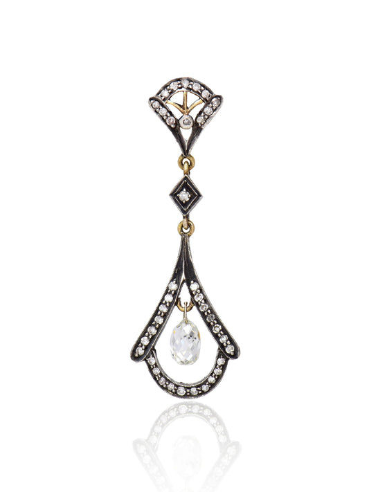 Antique 14K Gold Topped Silver Briollette Diamond Pendant