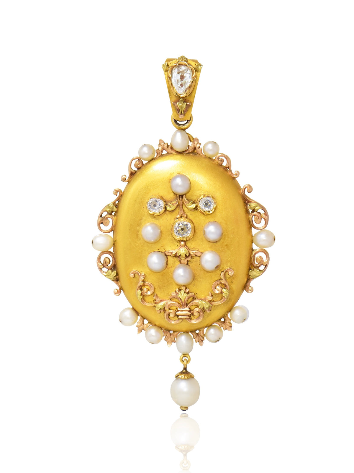 Antique French 18K Gold Natural Pearl Diamond Locket