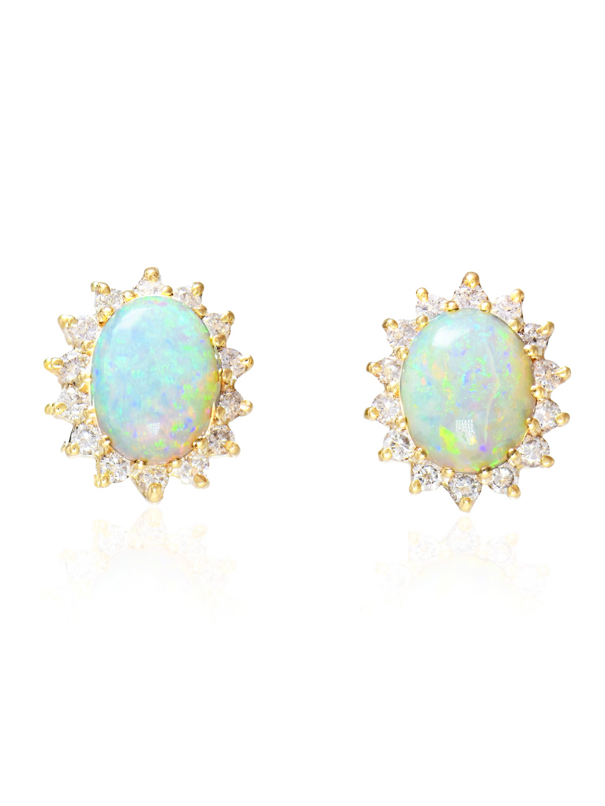 14K Gold Opal Diamond Halo Earring