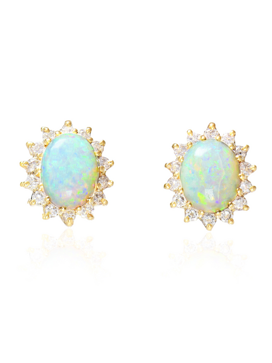 14K Gold Opal Diamond Halo Earring