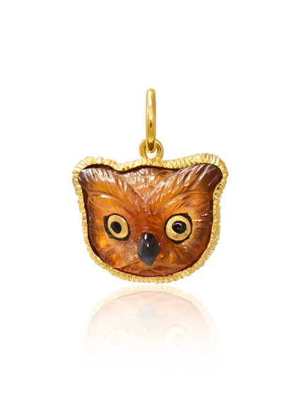 Diane Griswold Garnet Enamel Owl Sculptural Pendant