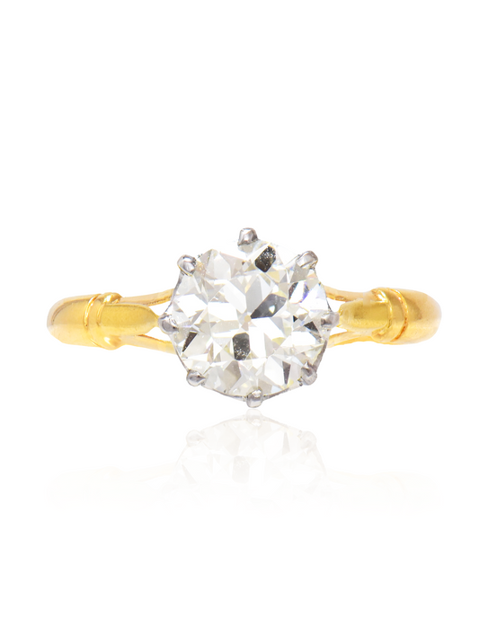 Antique 14K Gold 1.72 CTW Old European Cut Diamond Solitaire Ring