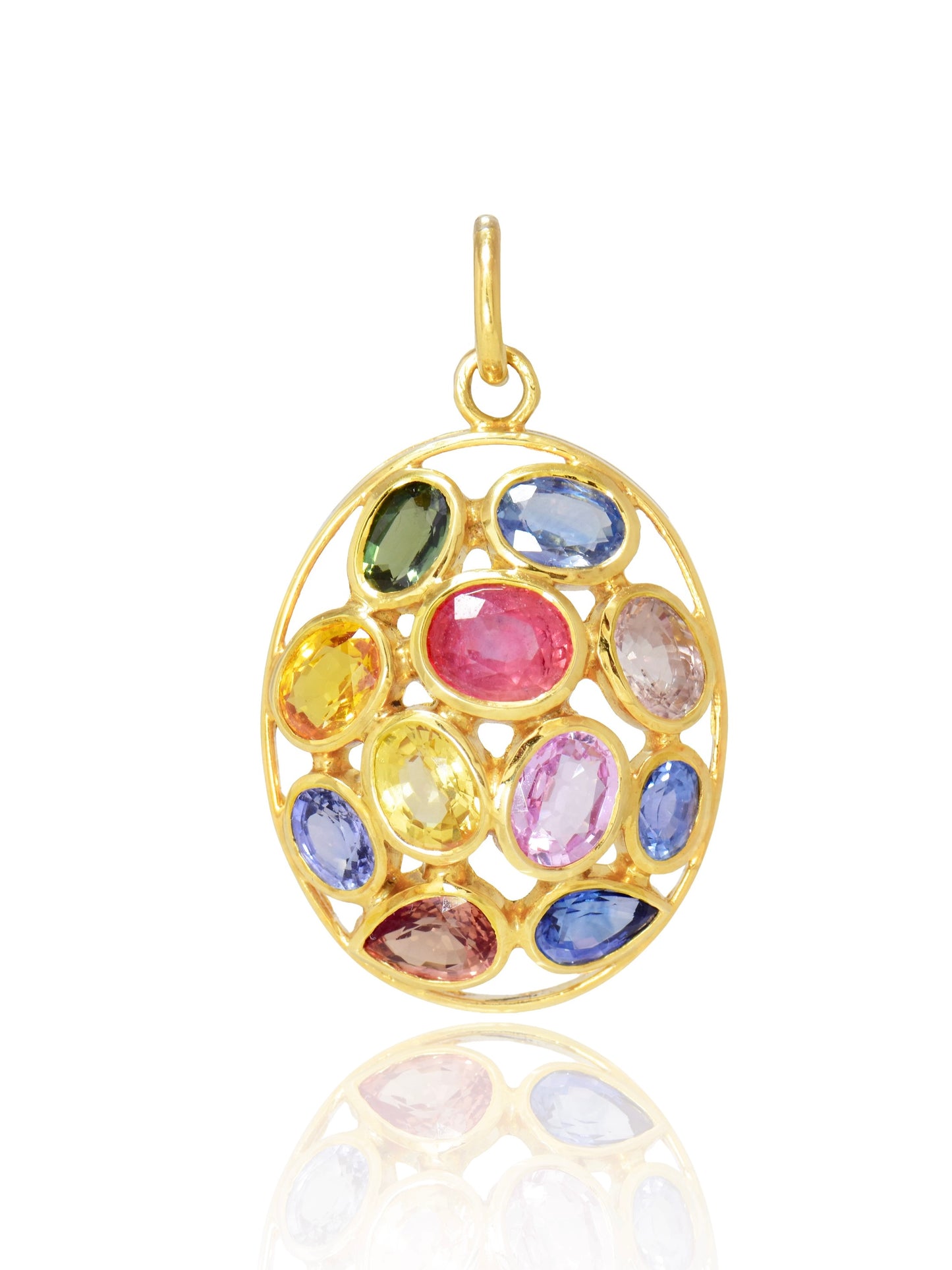 18K Gold Multi Color Sapphire Cluster Pendant