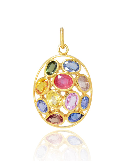 18K Gold Multi Color Sapphire Cluster Pendant