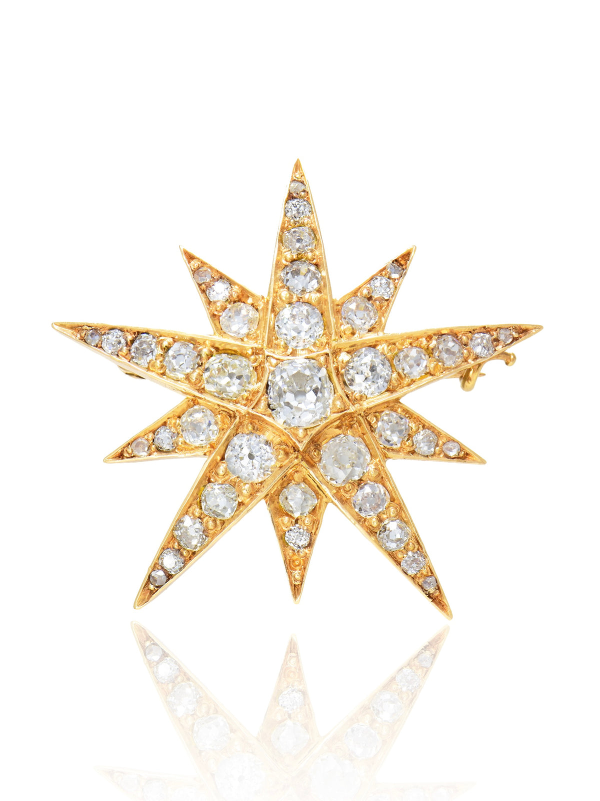 Antique 14K Gold 3.30 CTW Diamond Starburst Pendant Brooch