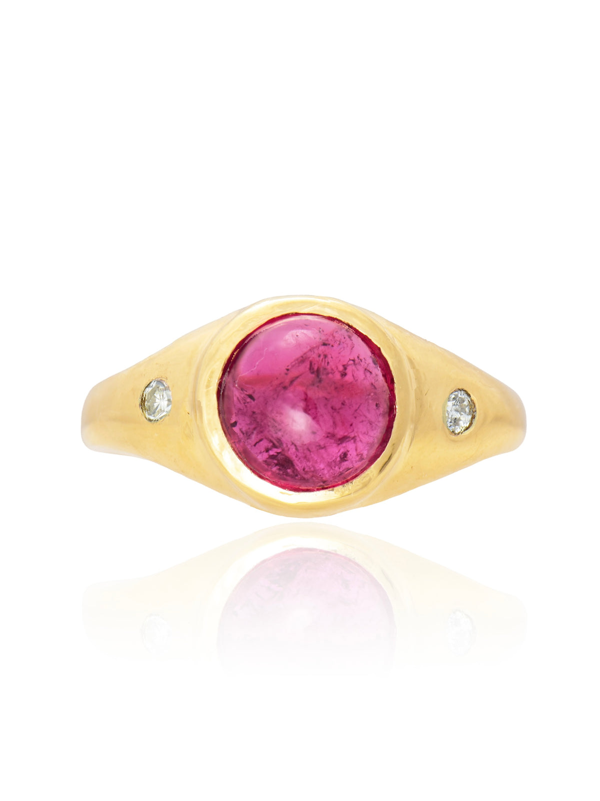 14K Gold Pink Tourmaline Diamond Three Stony Gypsy Ring
