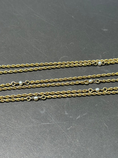 Art Nouveau 14K Gold Seed Pearl Chain Necklace