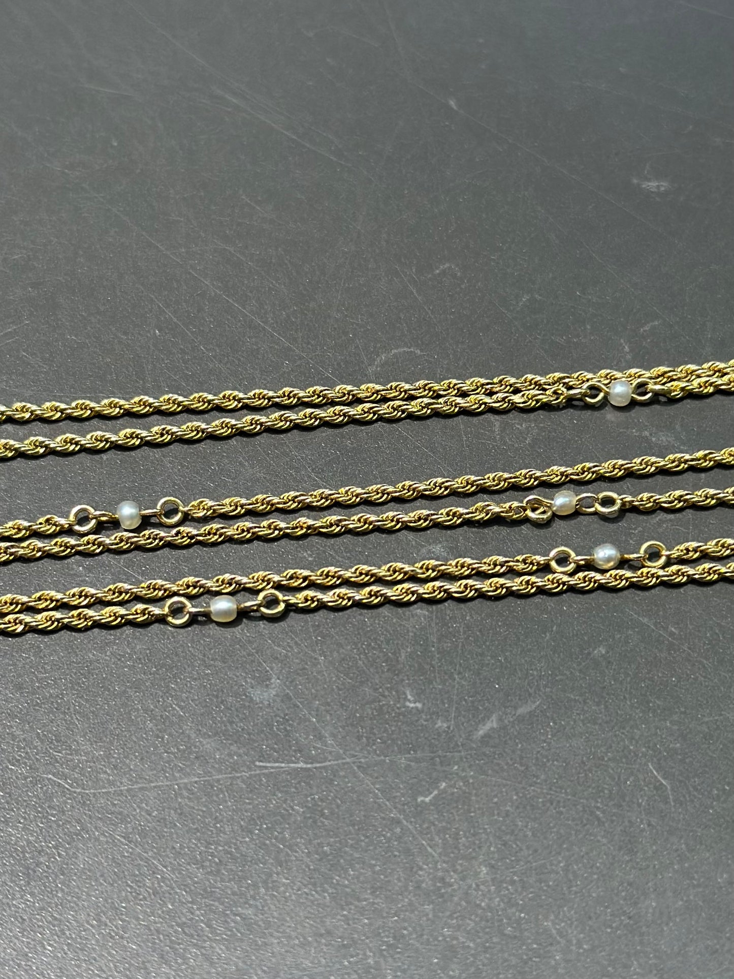 Art Nouveau 14K Gold Seed Pearl Chain