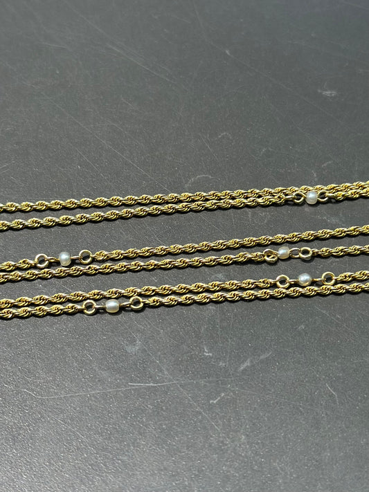 Art Nouveau 14K Gold Seed Pearl Chain