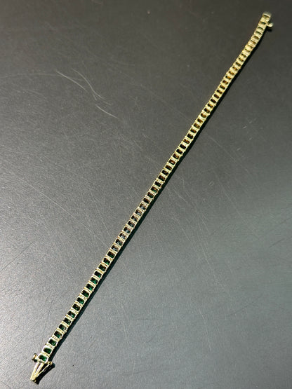 14K 黄金 6.0 CTW 公主方天然祖母绿网球手链