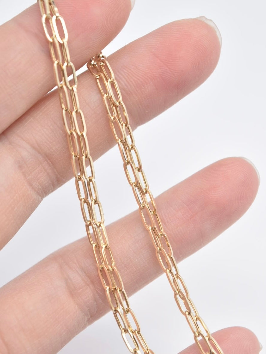 14K Gold Hollow Paper Clip Chain Necklace 18.0”