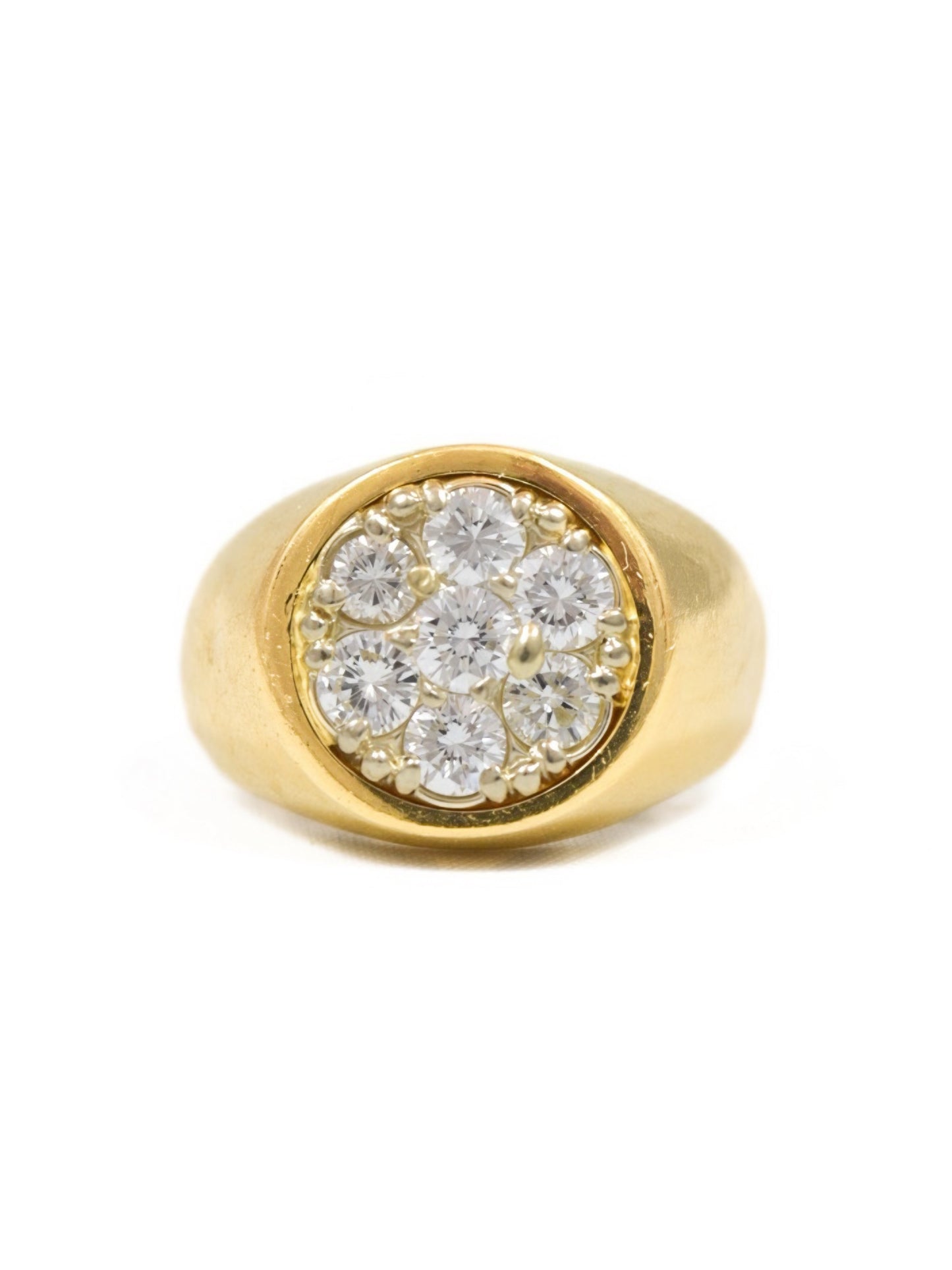 Vintage 14K Yellow Gold 1.45 CTW Diamond Cluster Signet Ring