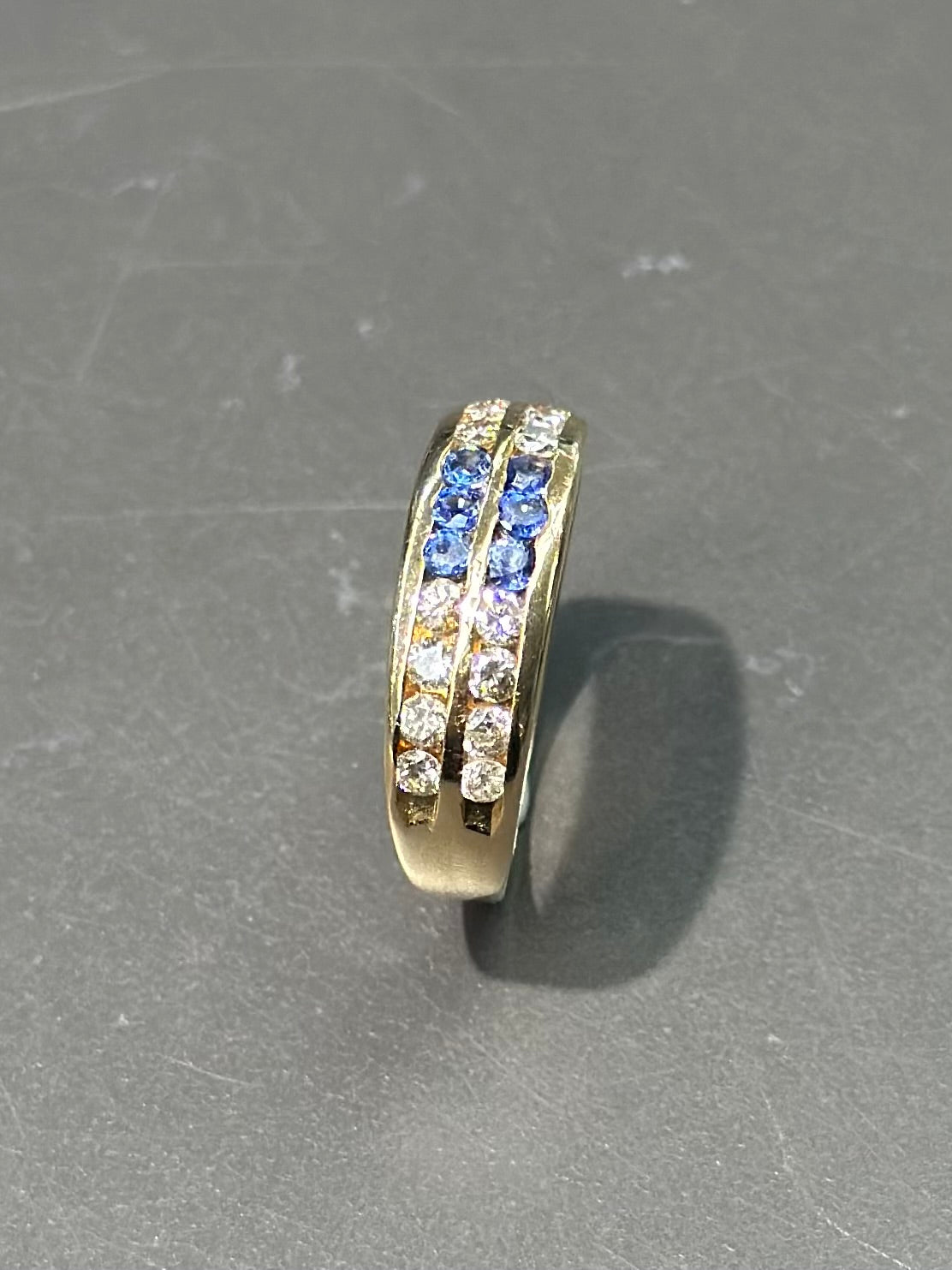 Vintage 14K Gold Sapphire and Diamond Double Eternity Half Band Ring SZ 6