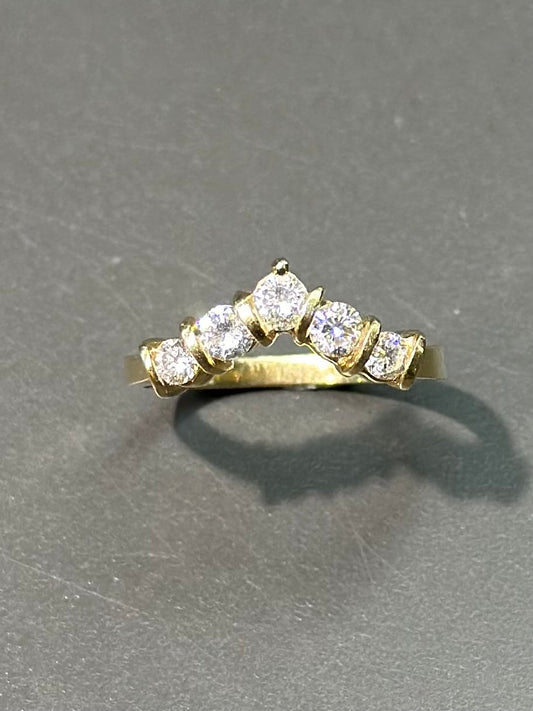 14K Gold Five Stone Crown Diamond Ring SZ 6.5