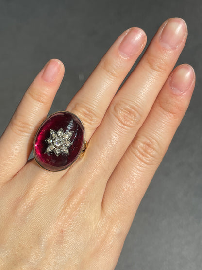 Antique 14K Yellow Gold 0.7 CTW Starburst Garnet Cabochon Ring