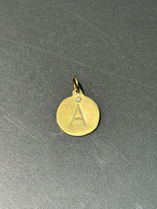 复古 14K 钻石“A”字母吊饰