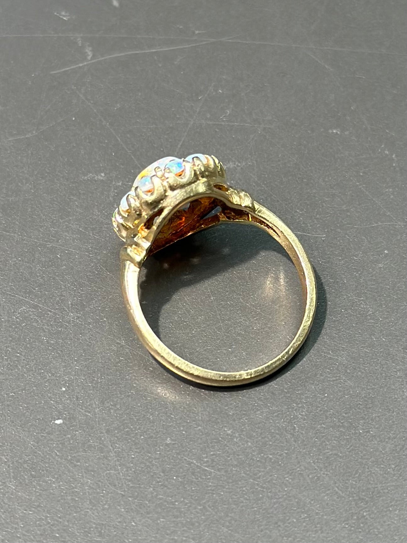 Vintage 10K Gold Opal Halo Cluster Ring