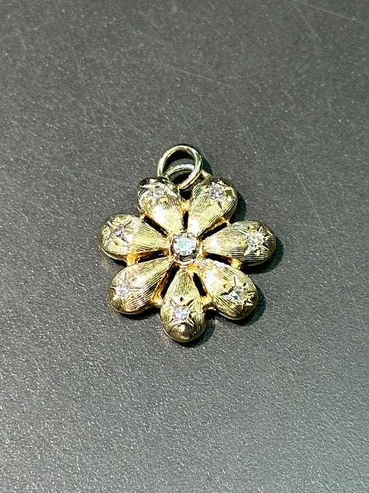 Vintage 14K Gold Diamond Starburst Daisy Pendant