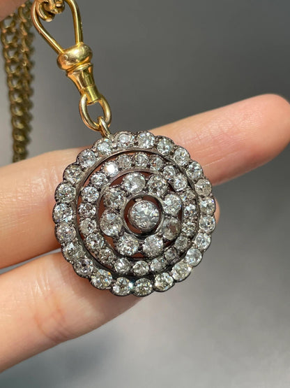 Antique 14K Gold 4.32 CTW Diamond Circle Cluster Pendant