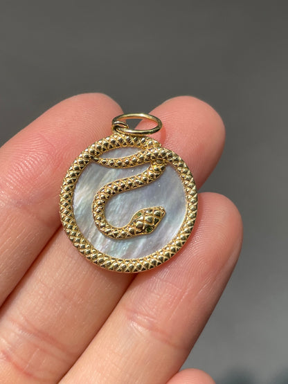 14K Yellow Gold Mother of Pearl Snake Charm