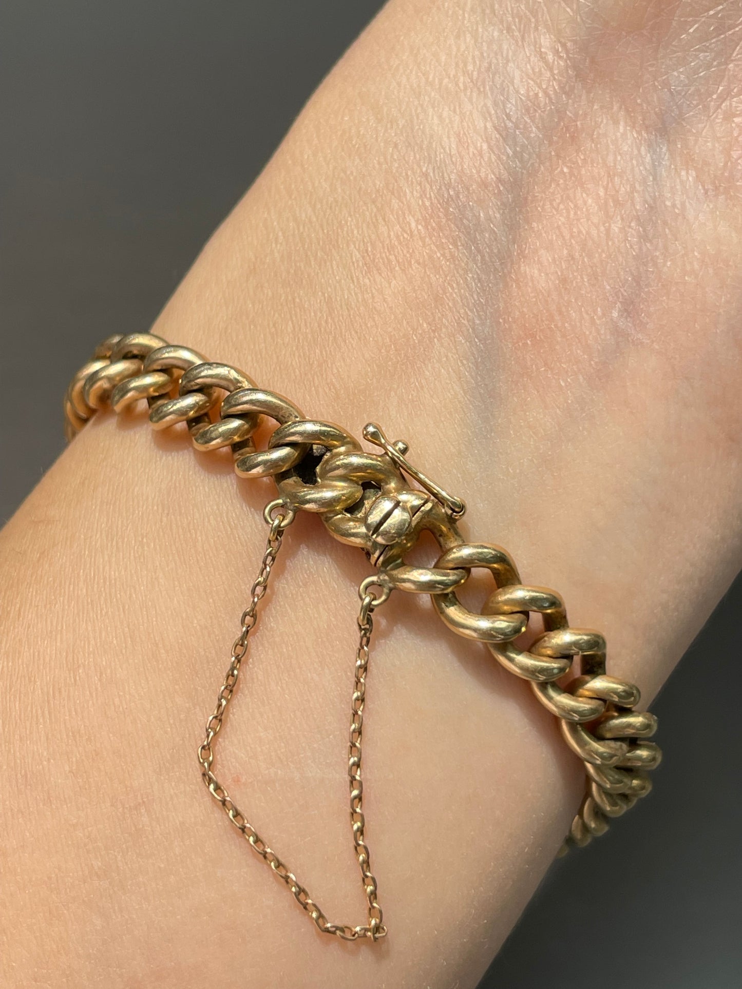 Vintage Dutch 14K Yellow Gold Solid 7.0mm Curb Link Bracelet