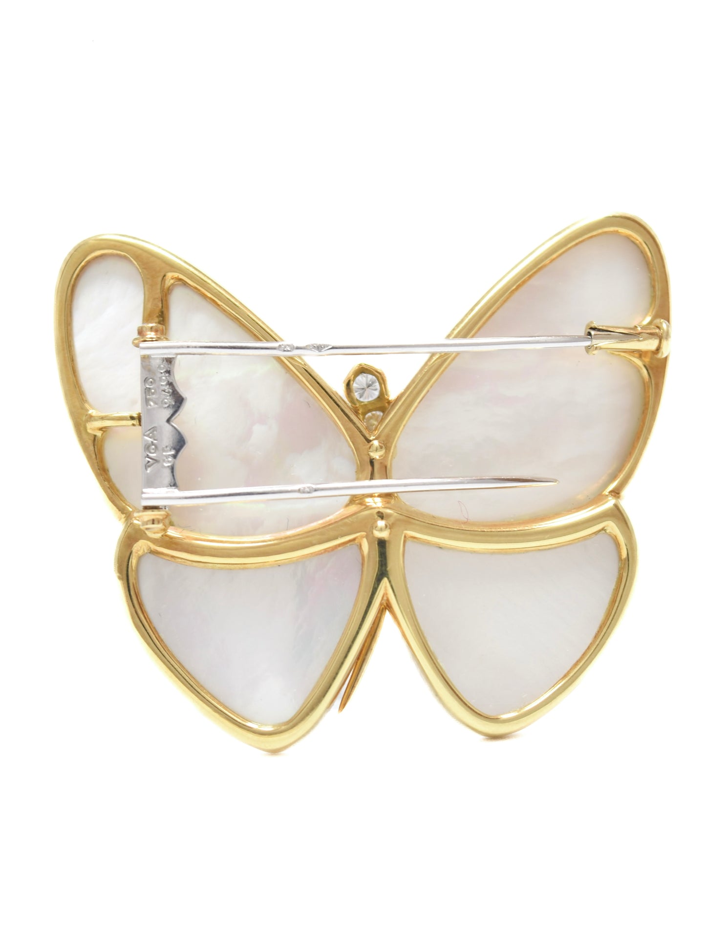 Van Cleef & Arpels 18K Gold Mother of Pearl Diamond Butterfly Brooch