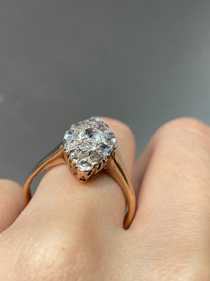 Antique Edwardian 14K Yellow Gold Diamond Navette Cluster Ring
