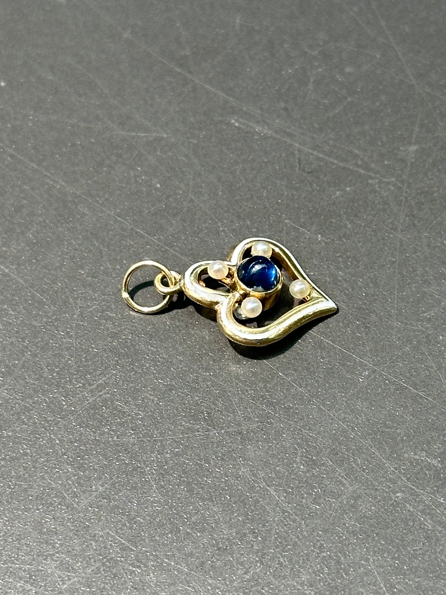 Art Nouveau 14K Yellow Gold Sapphire White Enamel Motif Charm