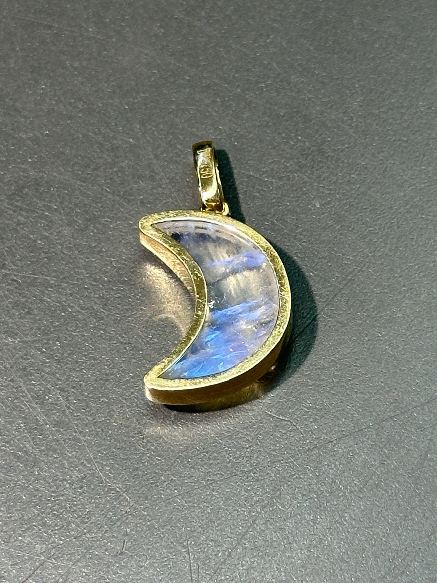 18K Gold Moonstone Sapphire Crescent Charm
