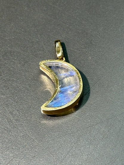 18K Gold Moonstone Sapphire Crescent Charm