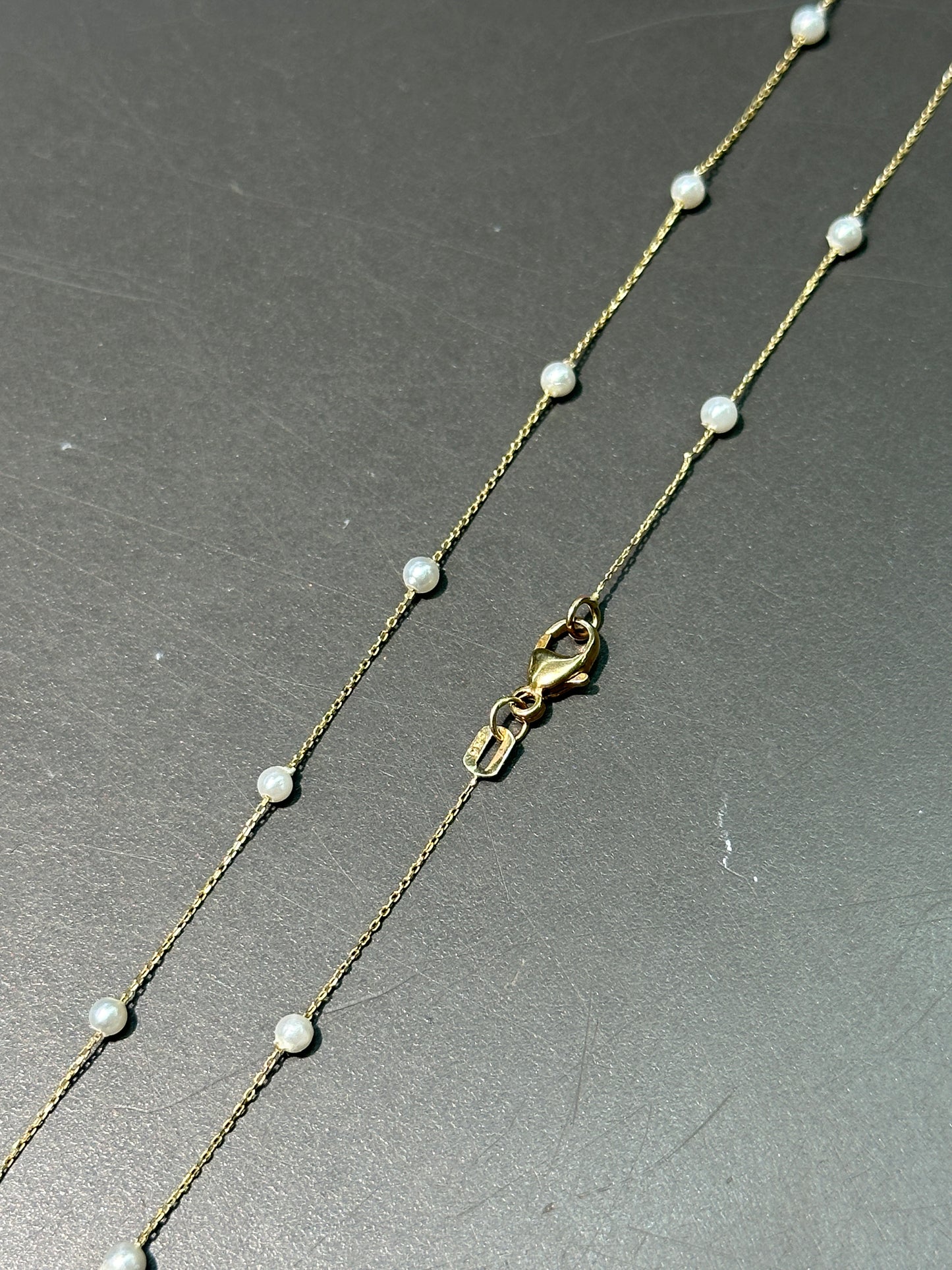 14K Yellow Gold 2.5 mm Akoya Pearl Station Necklace