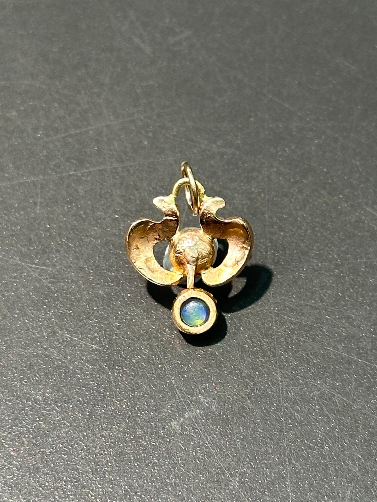 Art Nouveau 14K Gold Pearl Opal Motif Charm