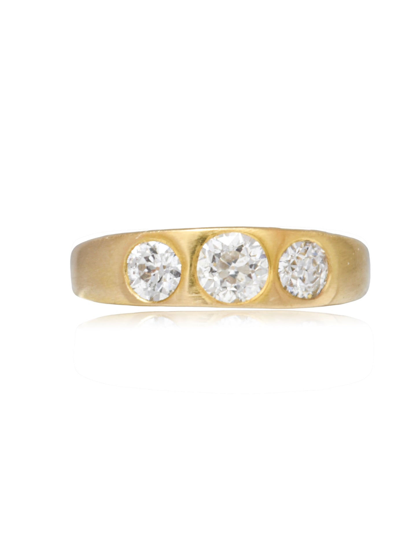 Antique 14K Gold Three Stone Old Mine Cut Diamond Gypsy Ring