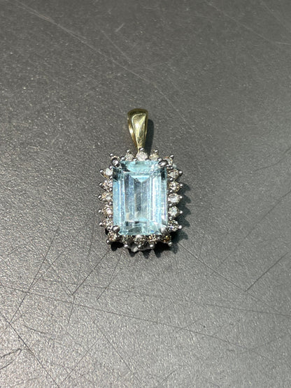 14K Gold Aquamarine Diamond Halo Charm