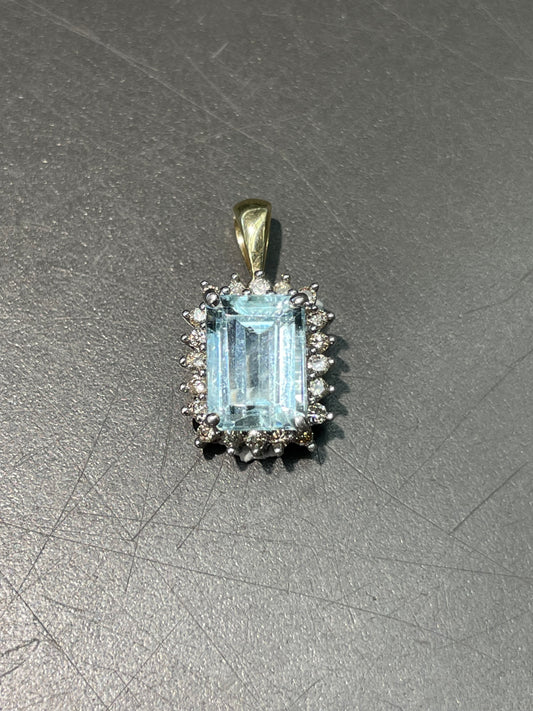 14K Gold Aquamarine Diamond Halo Charm