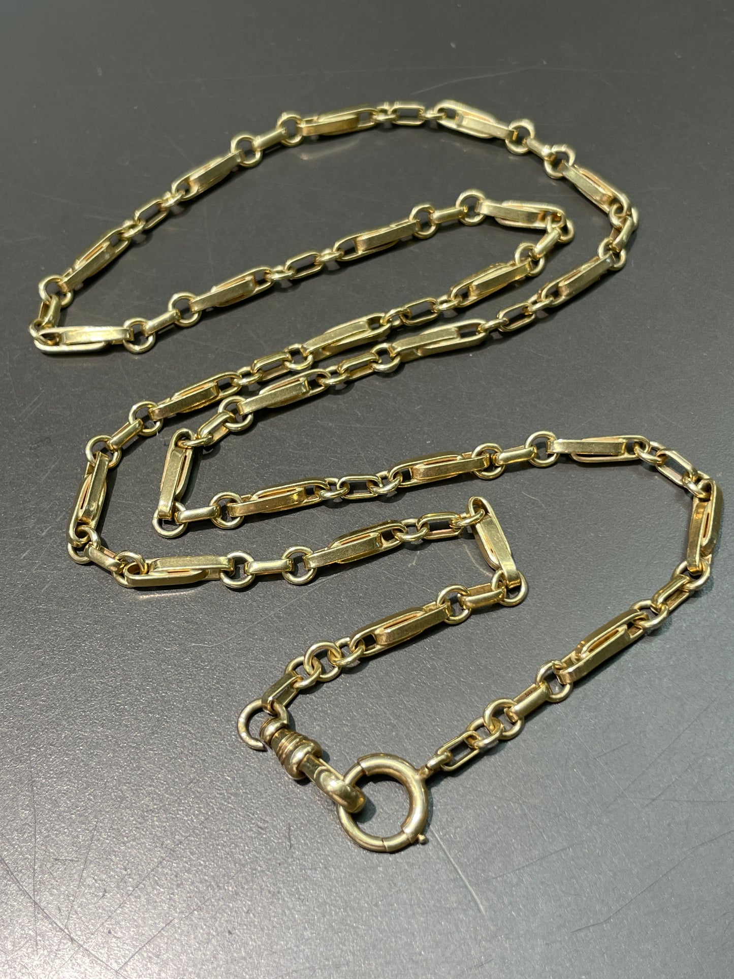 Vintage 14K Gold Fancy Link Watch Chain Necklace