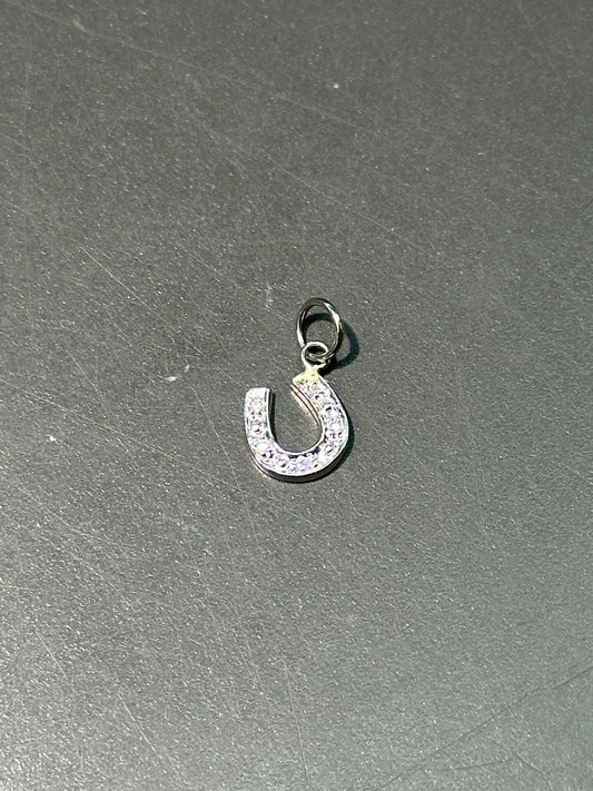 10K White Gold Diamond Horseshoe Charm