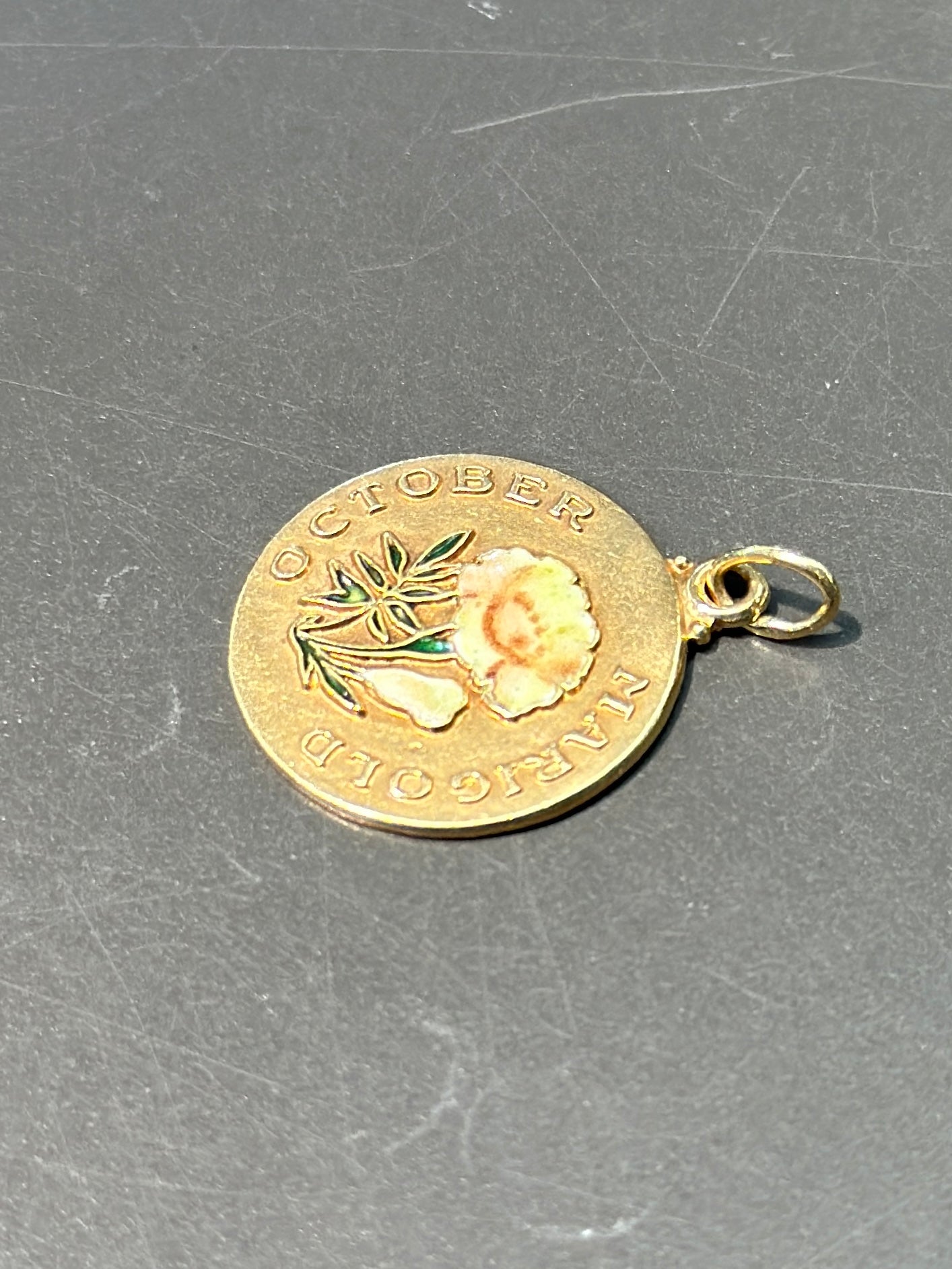 Vintage 14K Gold Marigold October Pendant